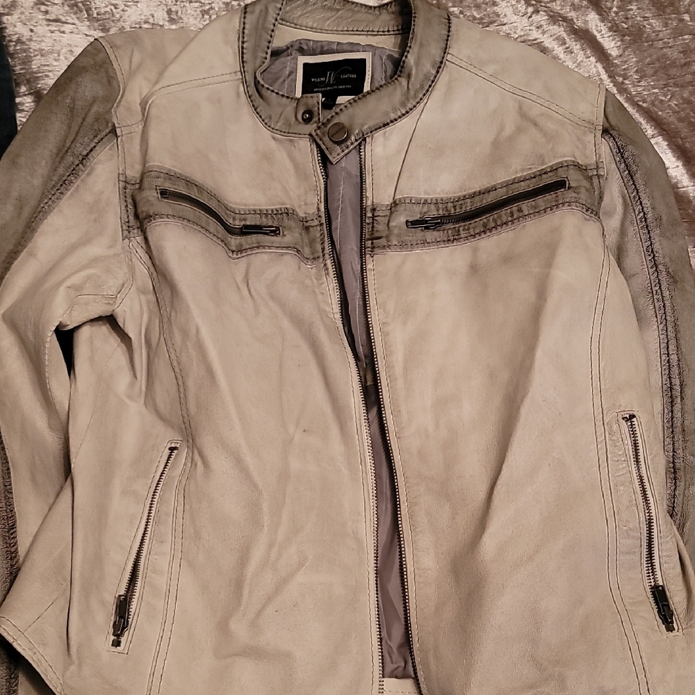 Men's Large Wilsons Leather Dark/Light Gray Jacket - Picture 2 of 6